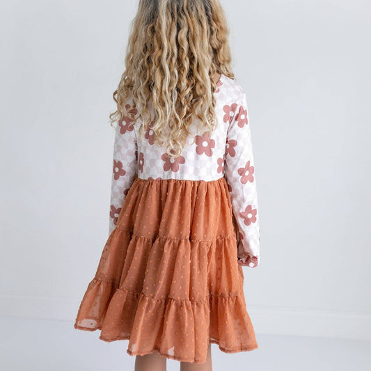 Girls Swiss Dot Tiered Orange Dress