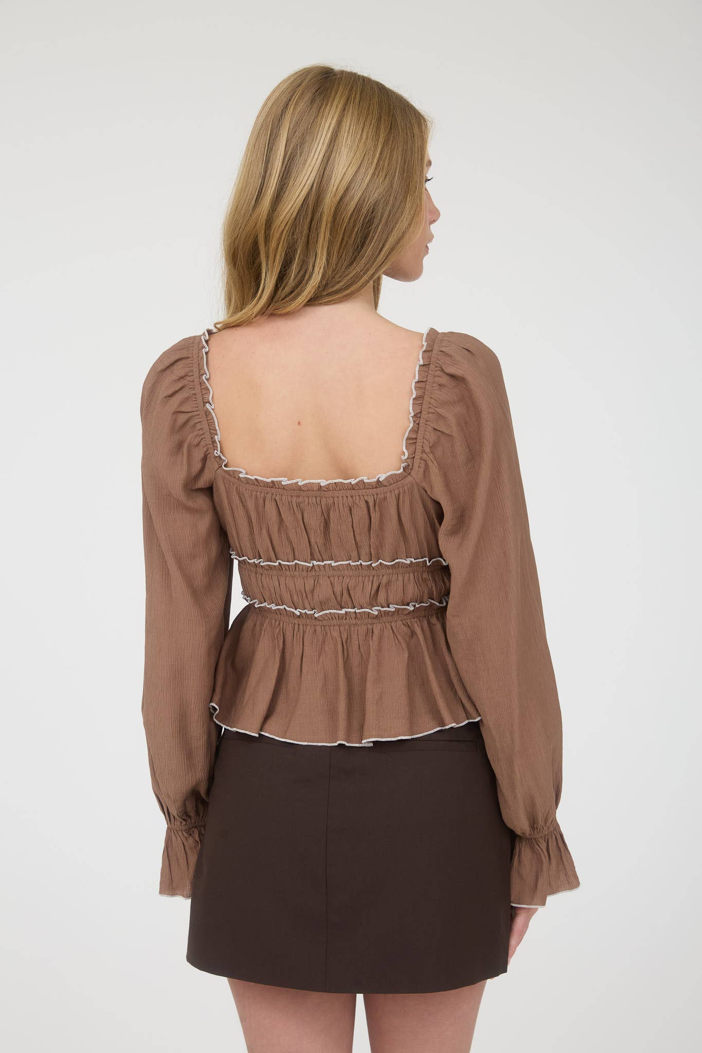 Honey Contrast Bow Longsleeve Blouse