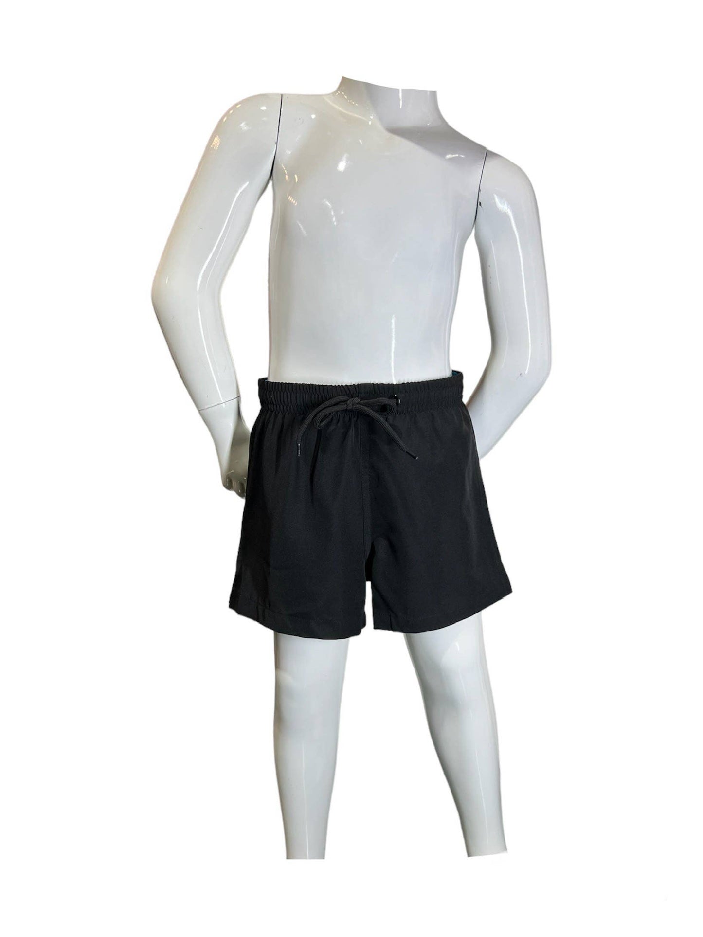 Boys Solid Black Swim Trunks