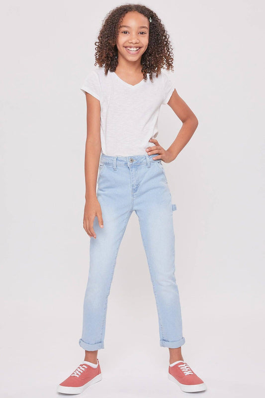 Girls Roll Cuff Carpenter Jeans Light Wash