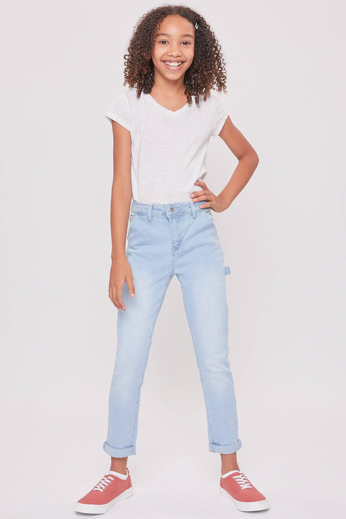 Girls Roll Cuff Carpenter Jeans Light Wash