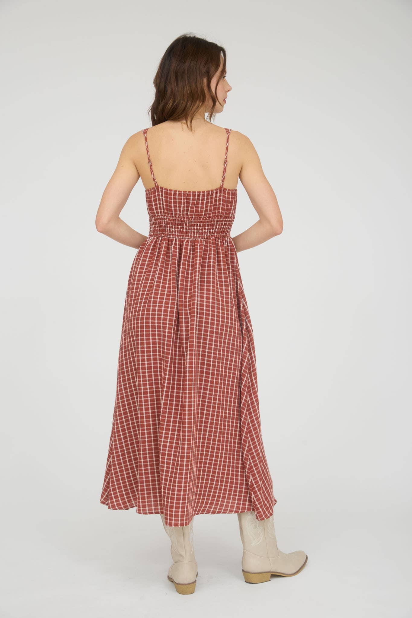 Arbor Plaid Corset Midi Red Dress