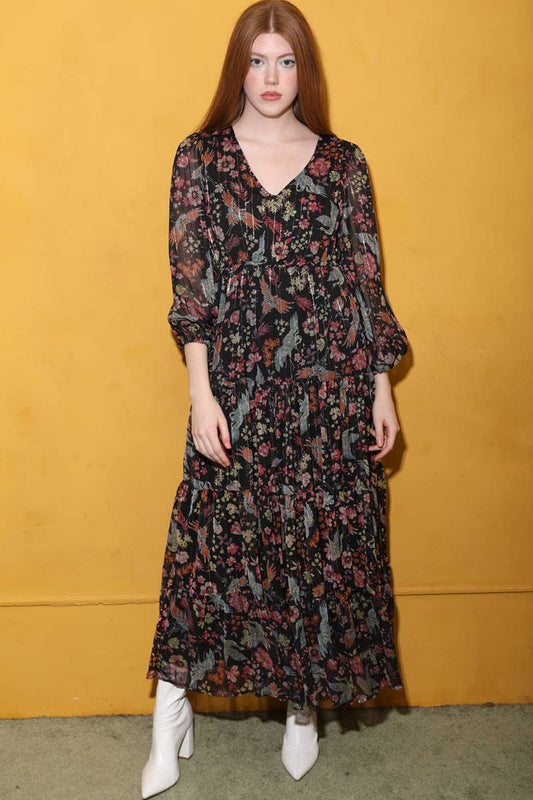 Teresa Floral Bird Maxi Dress