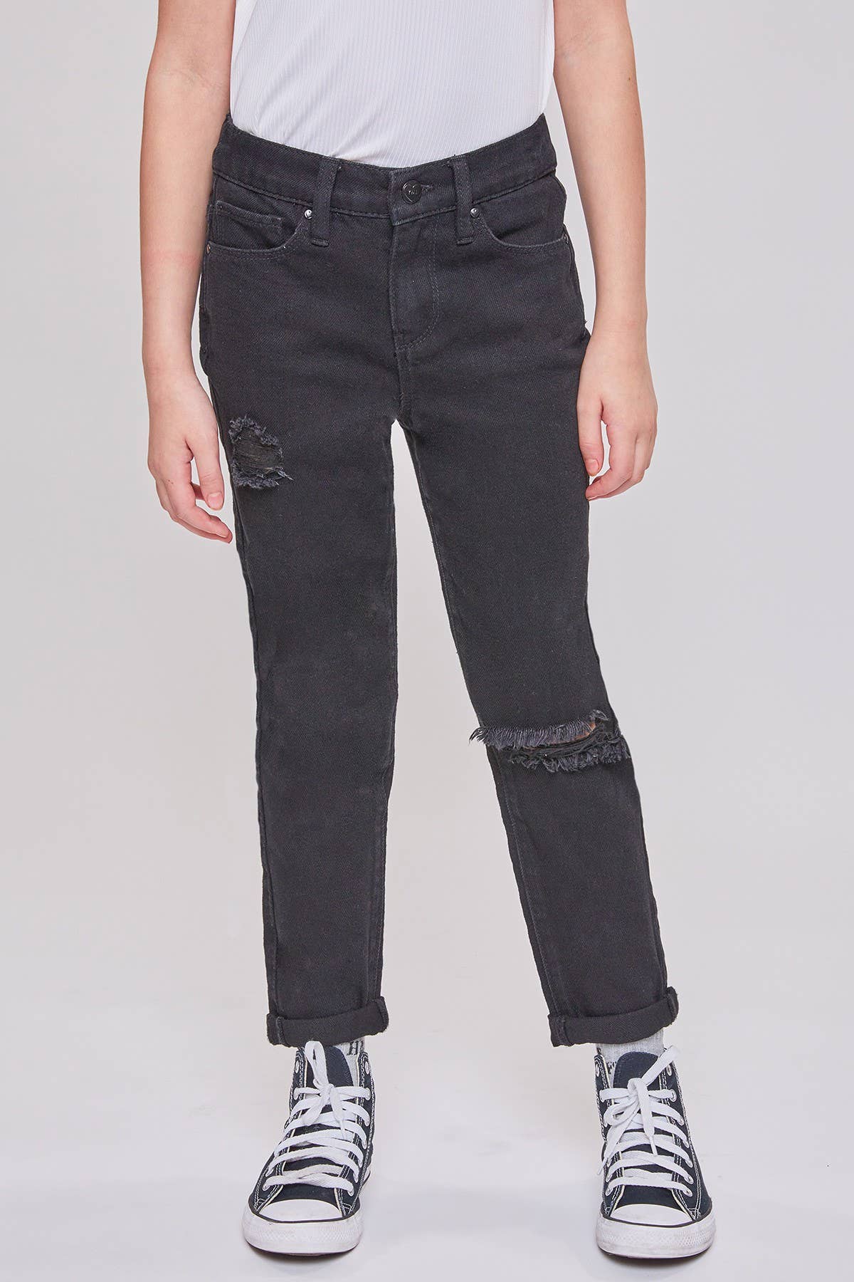 Girls YMI Taylor Black Relaxed Cuffed Jeans - Main Image