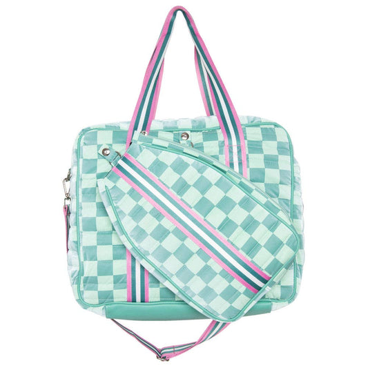 Checkered Turquoise Pink Pickleball Sling Bag