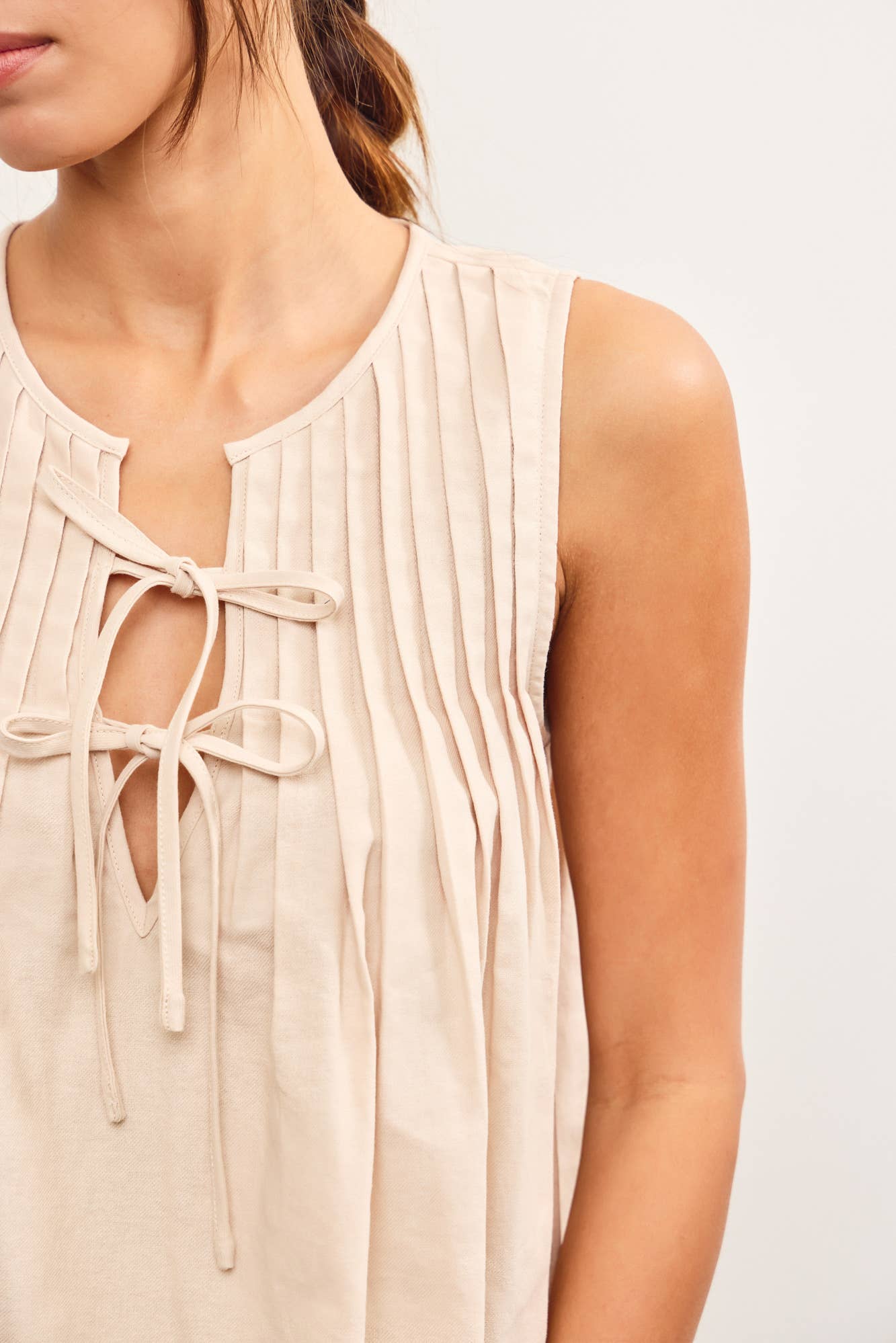 Izzy Pleated Sleeveless Khaki Blouse