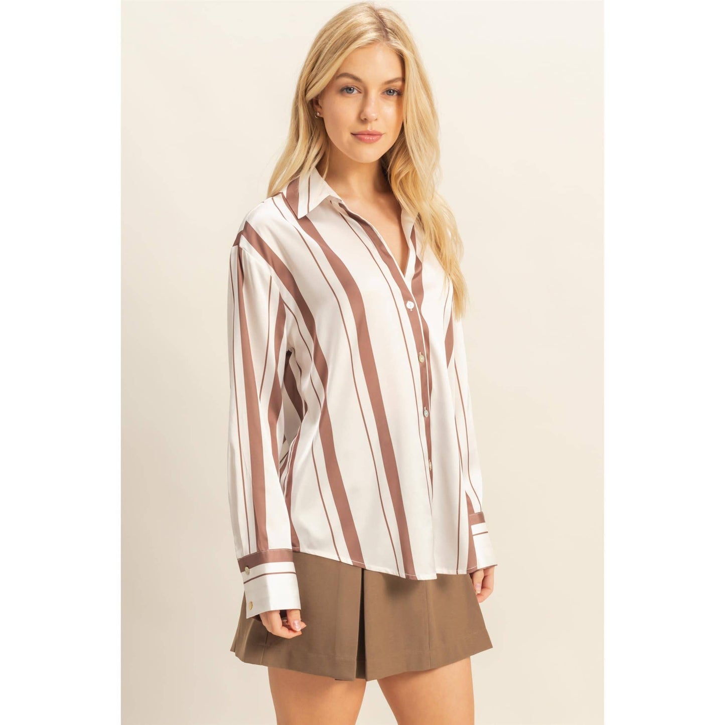 Catalina Satin Oversized Striped Buttondown