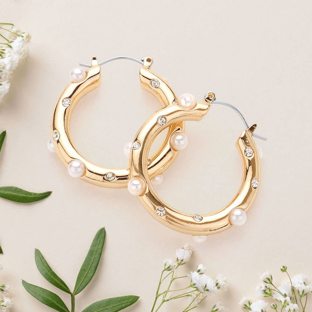 Palmer Pearl Embellished Hoop Earrings