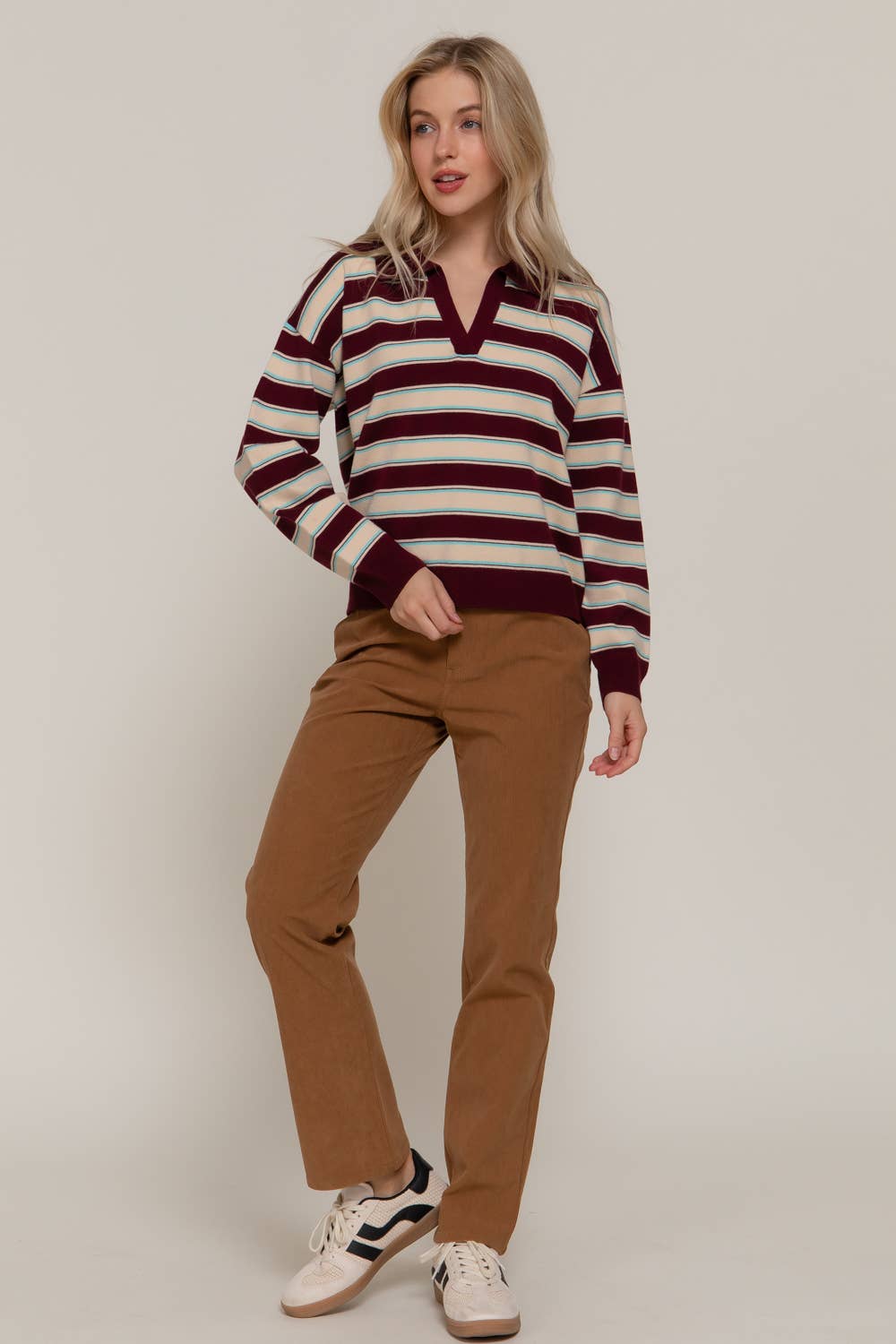 Liona Striped Collared Top