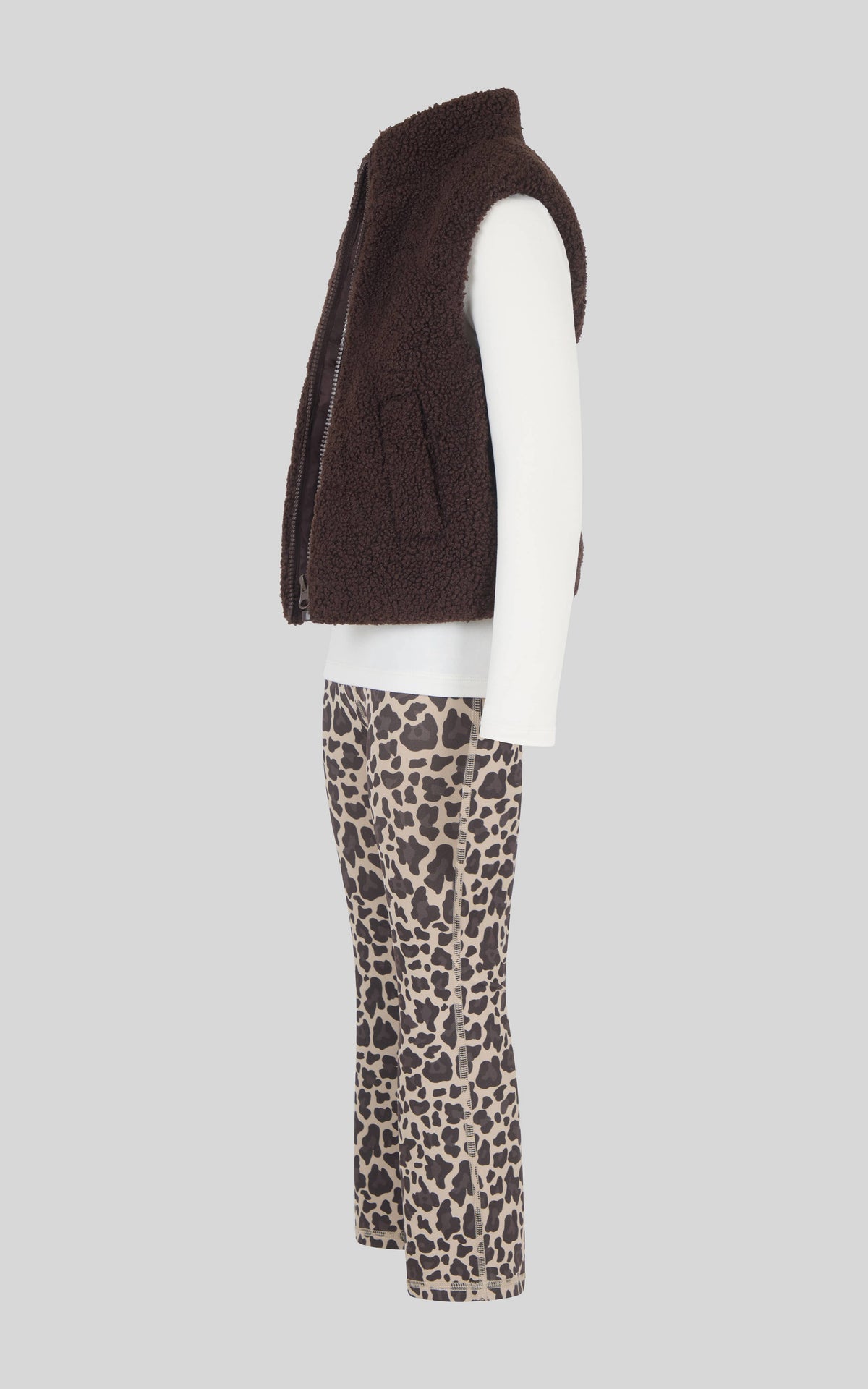 Toddler Girls Sherpa Vest Brown Leopard Pant Set