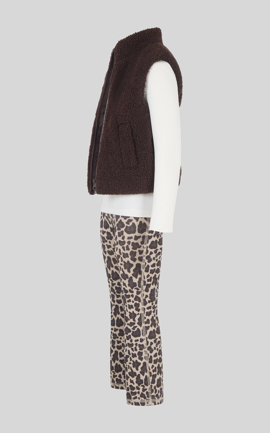 Toddler Girls Sherpa Vest Brown Leopard Pant Set