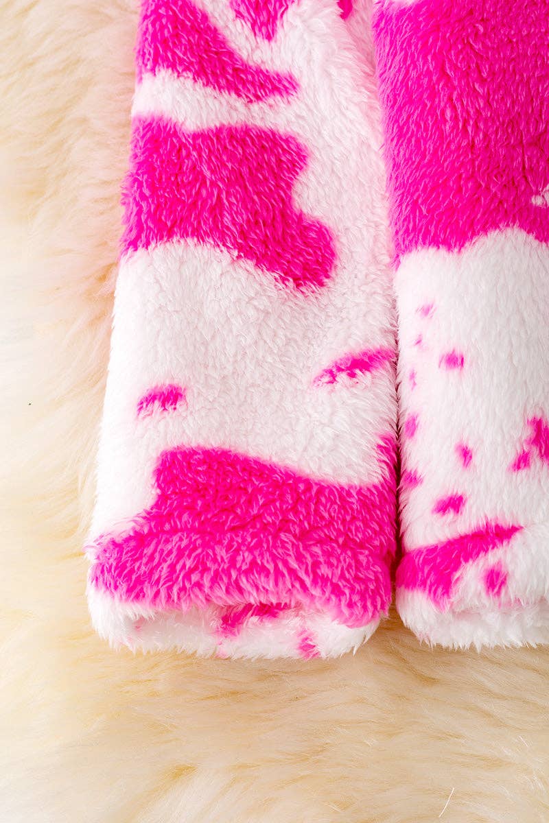 **SALE!** Girls Pink Spotted Cow Sherpa Pullover