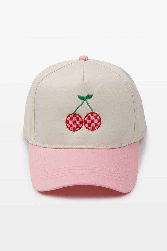 Cherry Embroidered Pink Hat