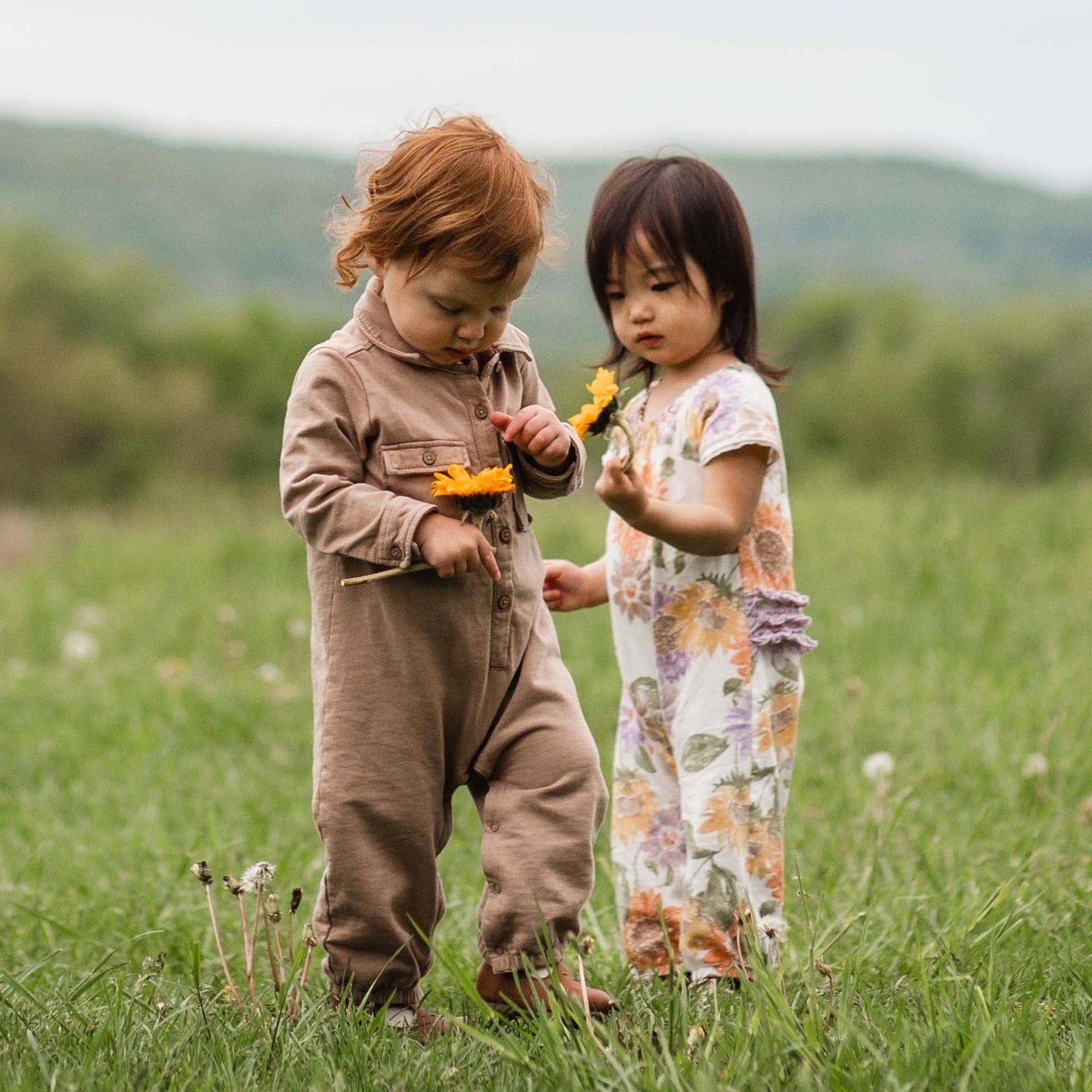 Burt's Bees Boys Buttondown Mineral Wheat Jumpsuit