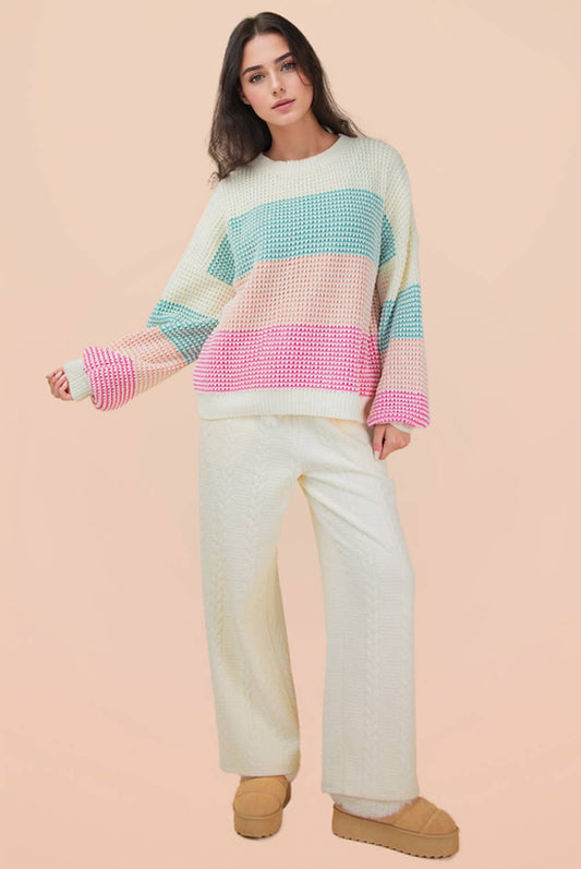 Austen Multi Striped Turquoise & Pink Sweater