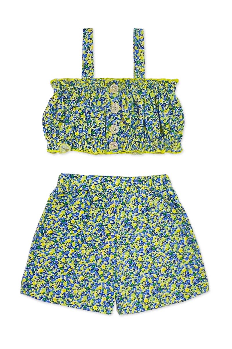 Girls Green & Yellow Floral Short Set