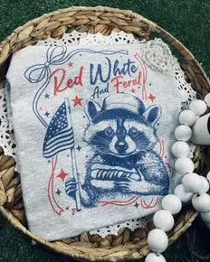 Red White & Feral Raccoon Tee
