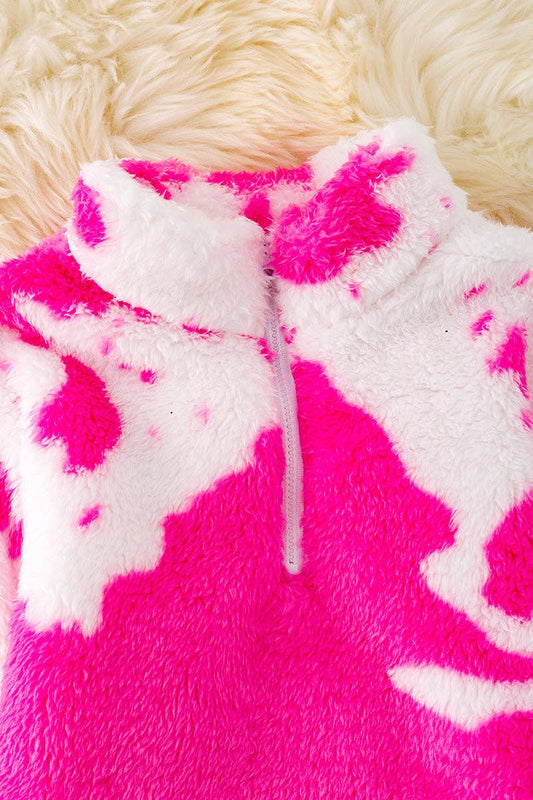 **SALE!** Girls Pink Spotted Cow Sherpa Pullover