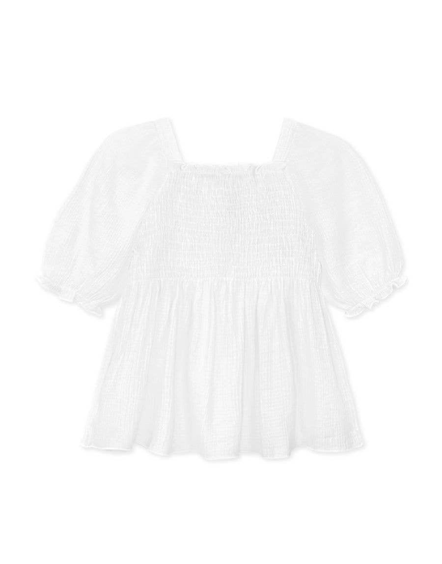 Girls Everleigh White Smocked Blouse