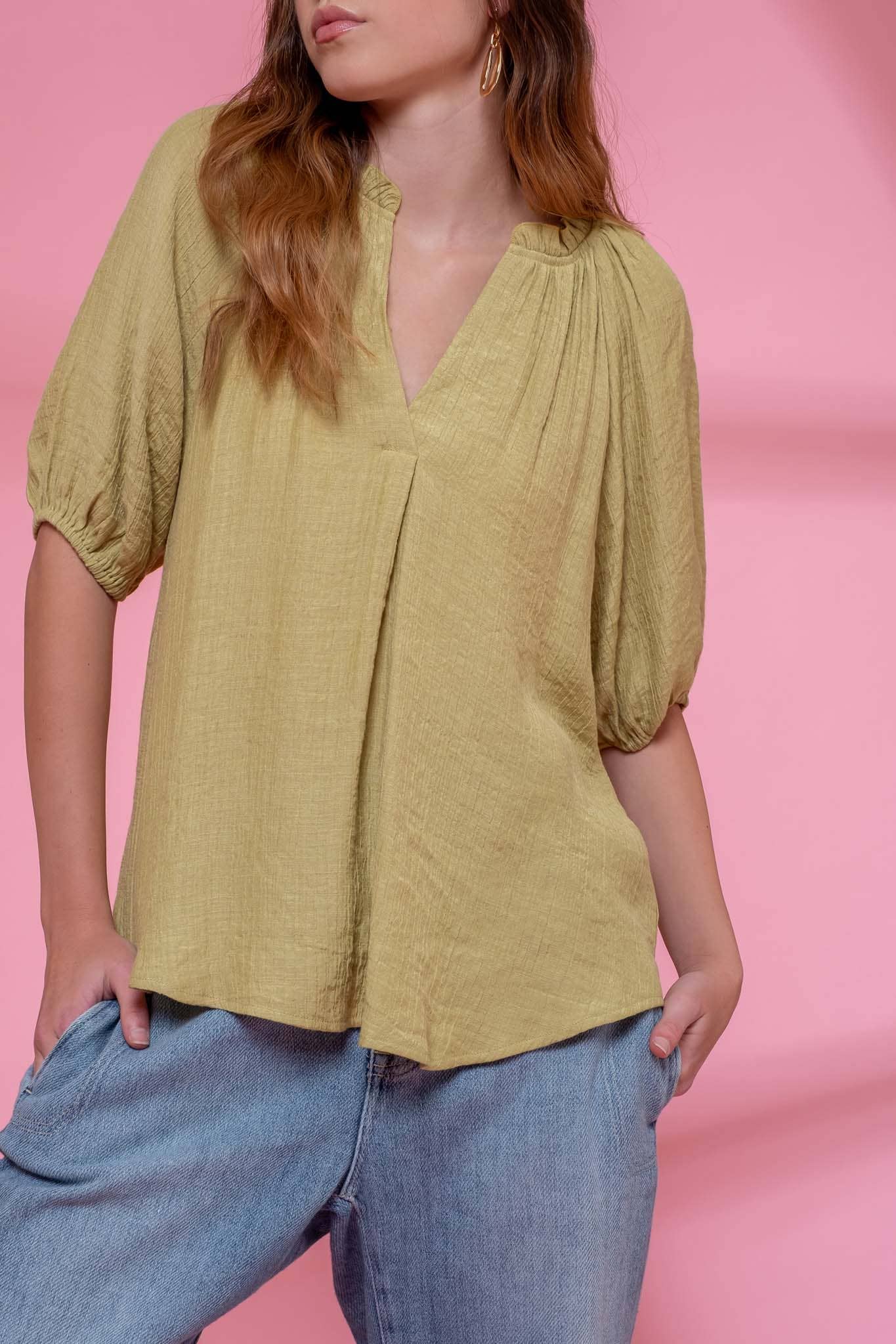 **SALE!** Audrey Split Neck Textured Blouse (Plus Only)