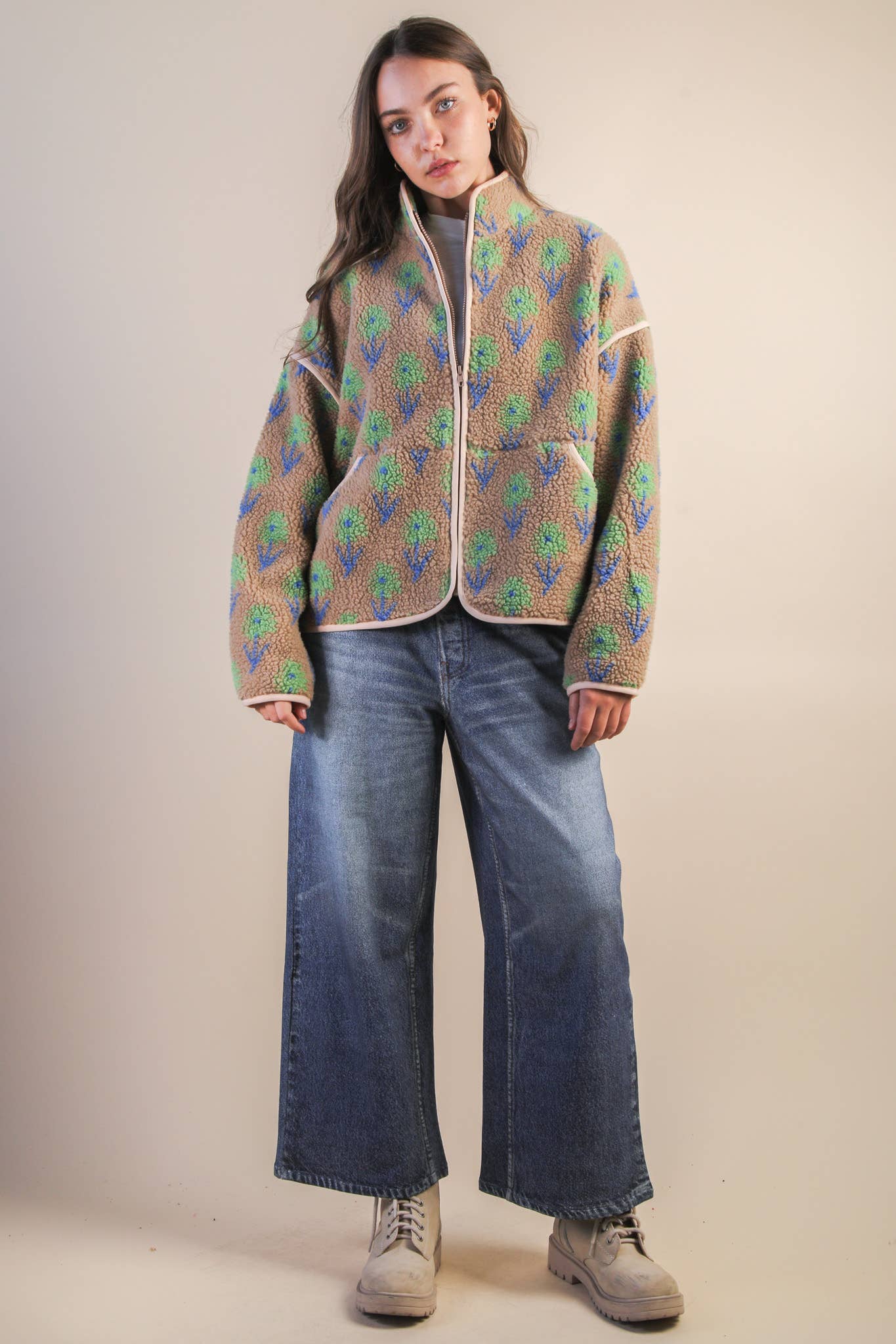 Danielle Floral Sherpa Brown & Green Jacket