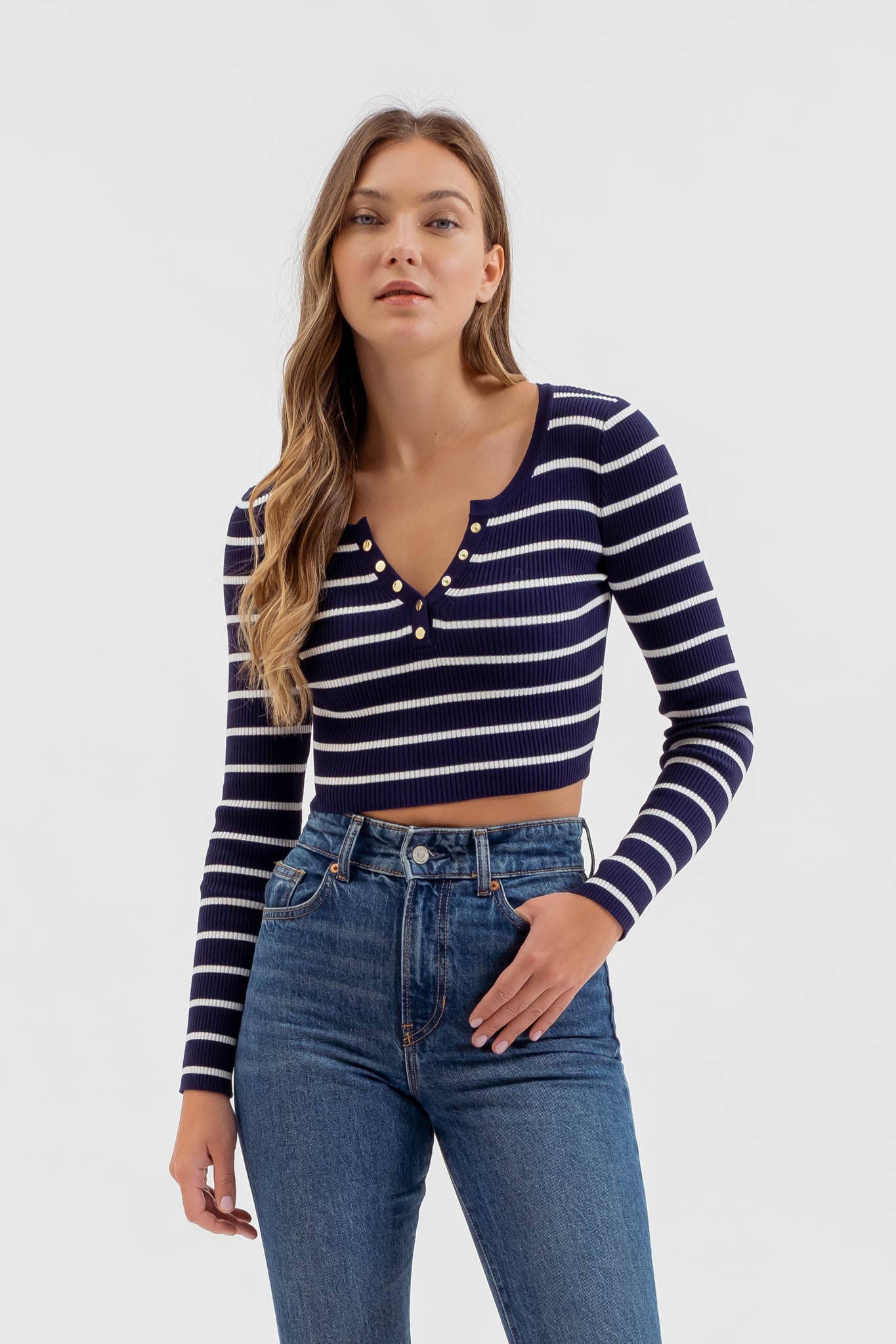 Lovelock Striped Henley Crop Top