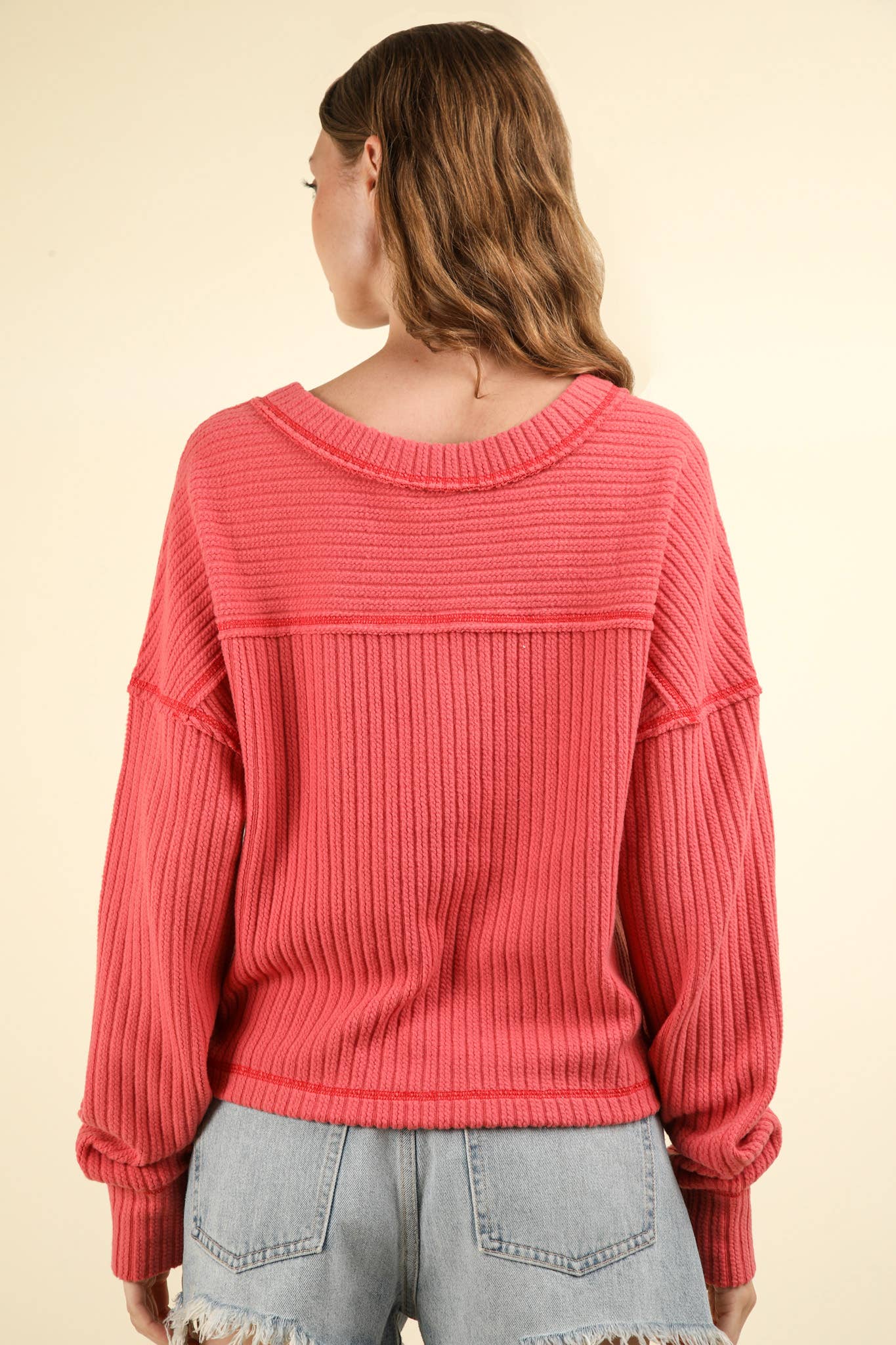 Massena V Neck Raw Edge Top