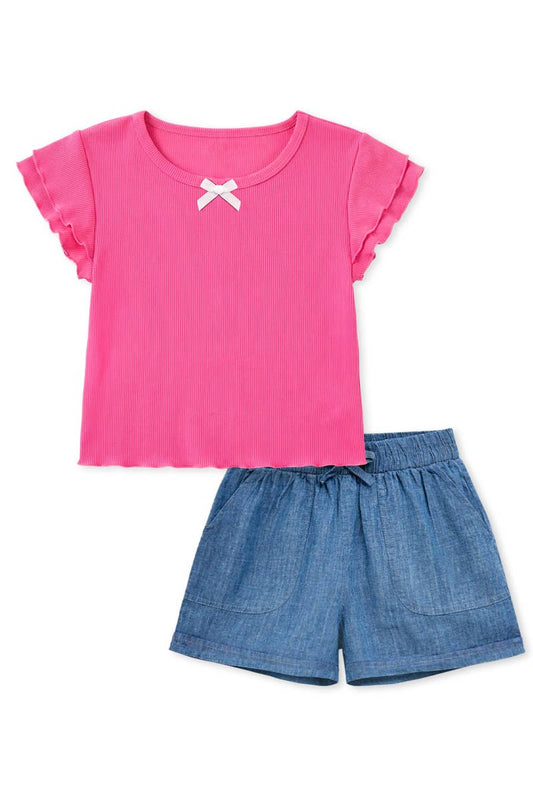 Toddler Girls Flutter Chambray Short Pink Set