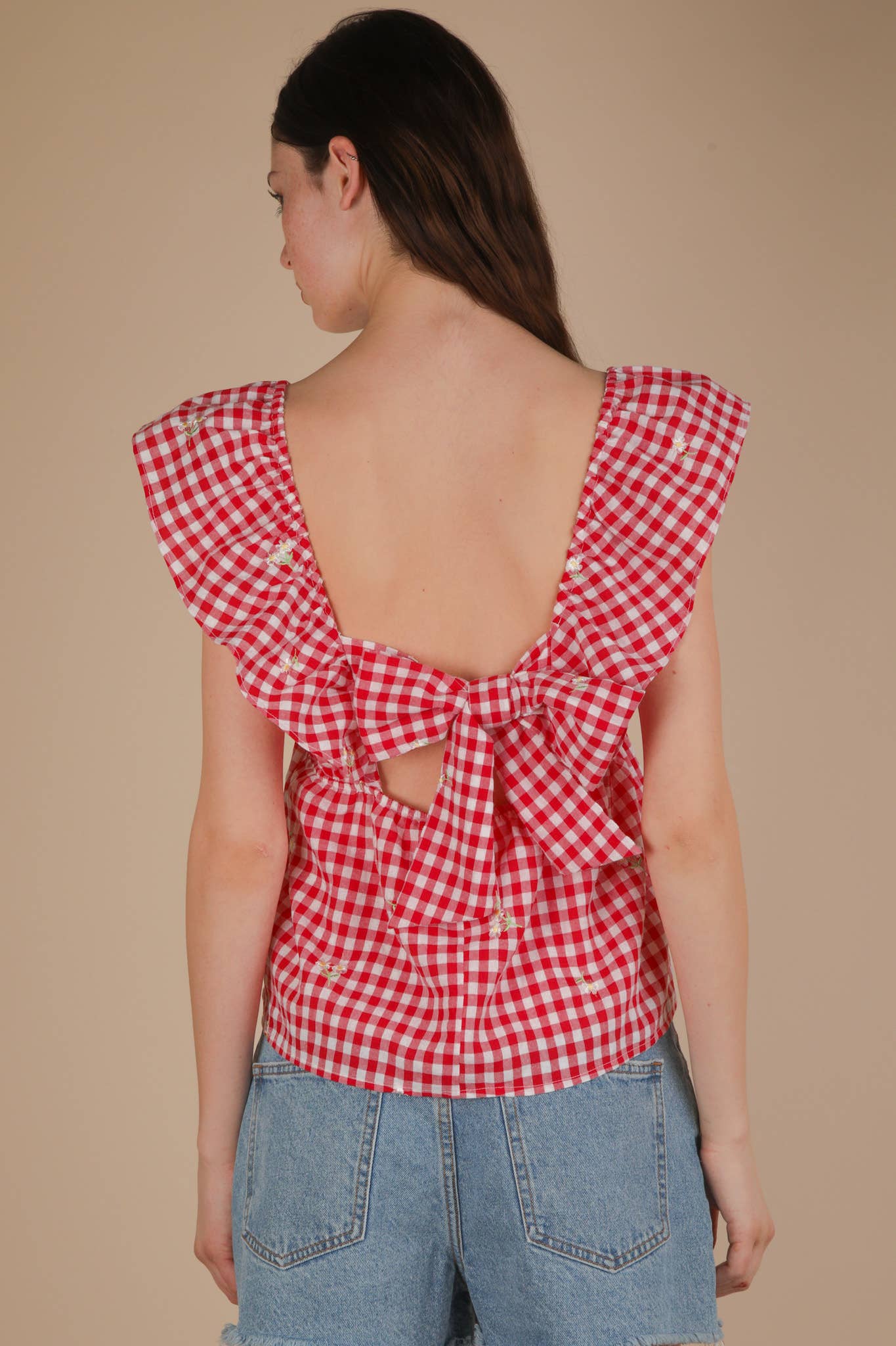 Emmy Gingham Daisy Embroidered Blouse