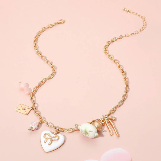 Darla Pink Bow Tea Party Charm Necklace