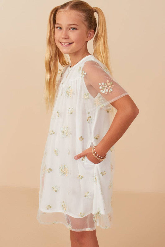 Girls Sheer Embroidered White Dress
