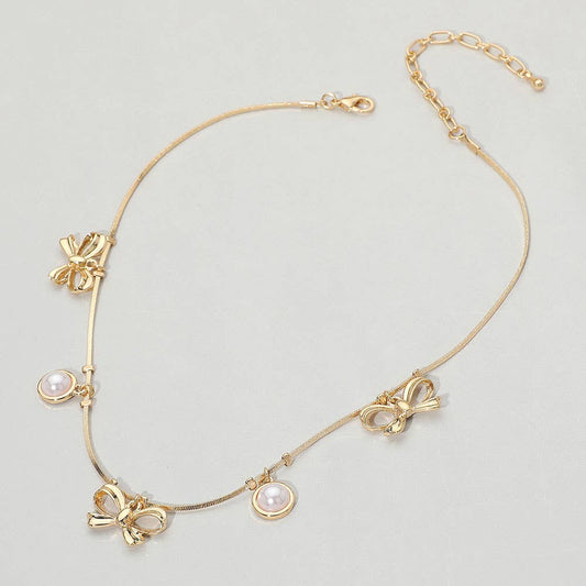 Delaney Bow & Pearl Charm Necklace