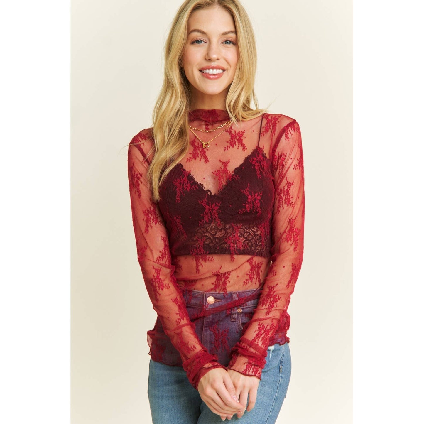 Sun City Grace Lace Long Sleeve Top