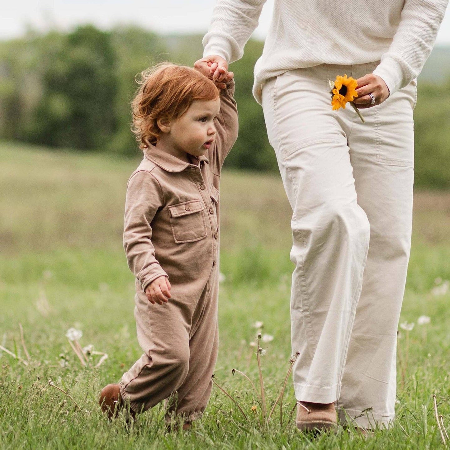 Burt's Bees Boys Buttondown Mineral Wheat Jumpsuit
