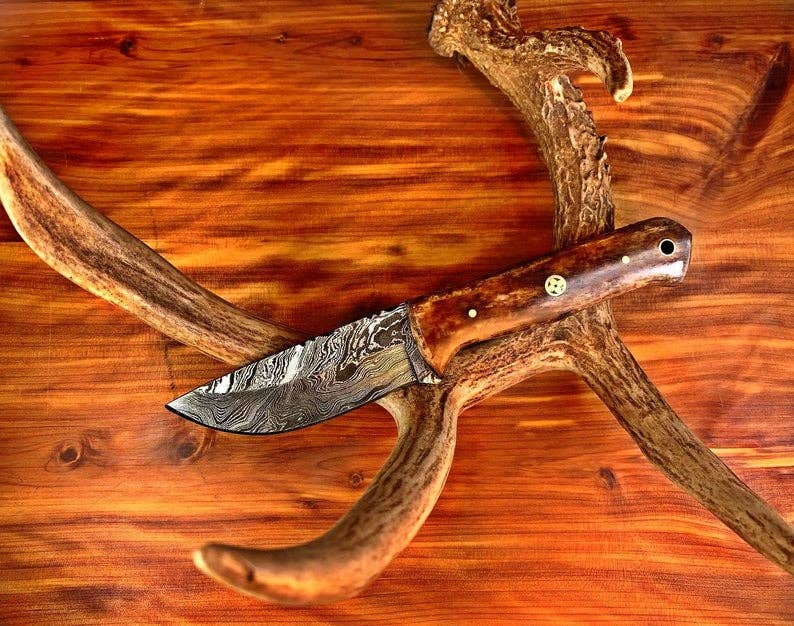 Titan Damascus Camp Style Handle With Leather Bolster