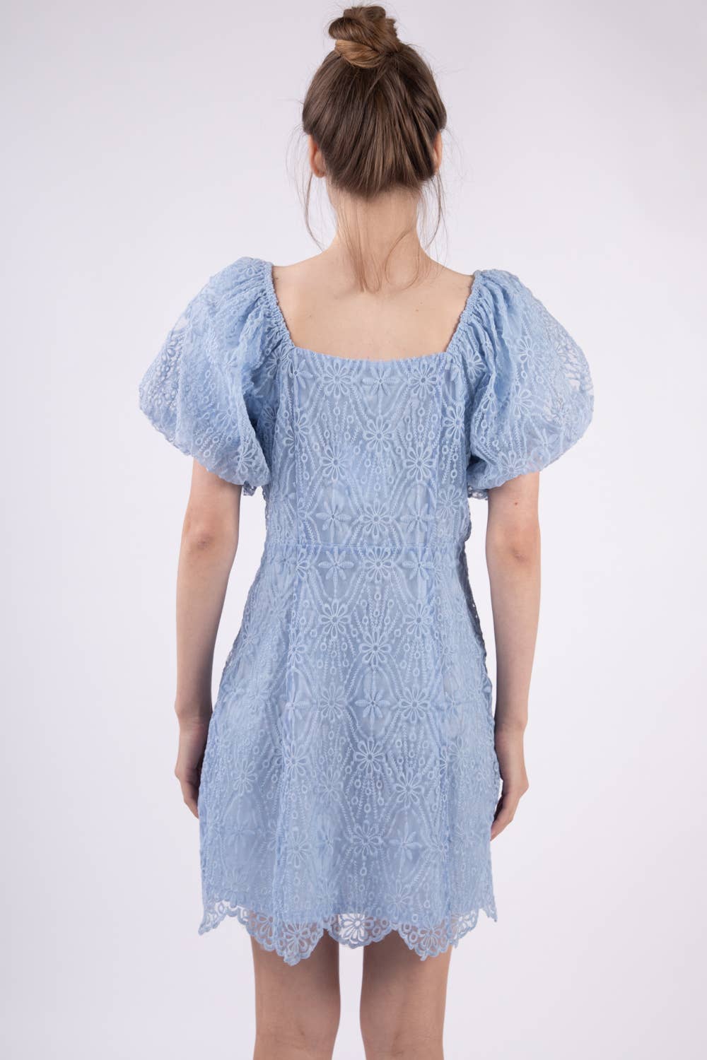 Lima Lace Puff Sleeve Blue Dress