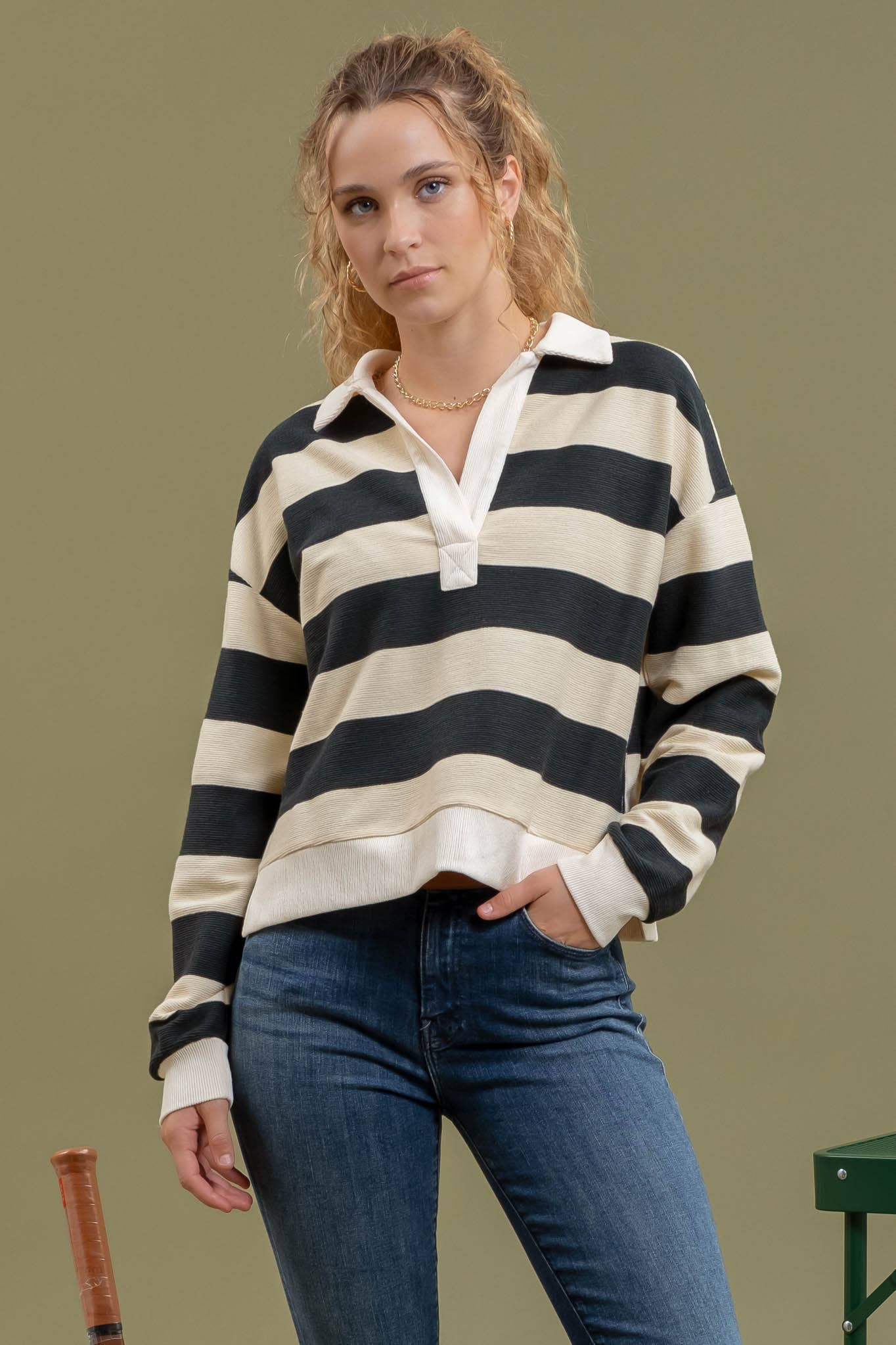 Carlin Collared Stripe Knit Top