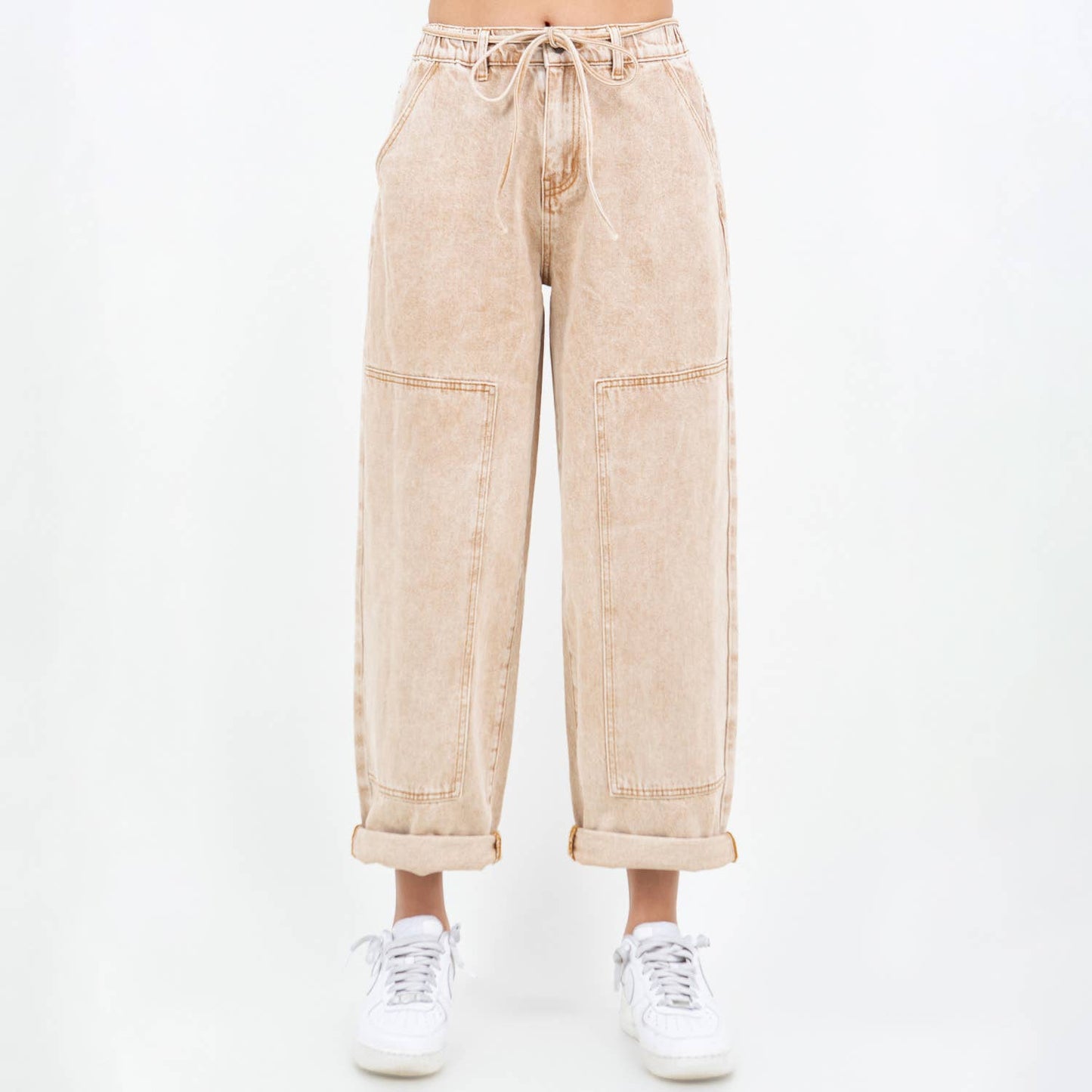 Bazi Drawstring Barrel Tan Jeans