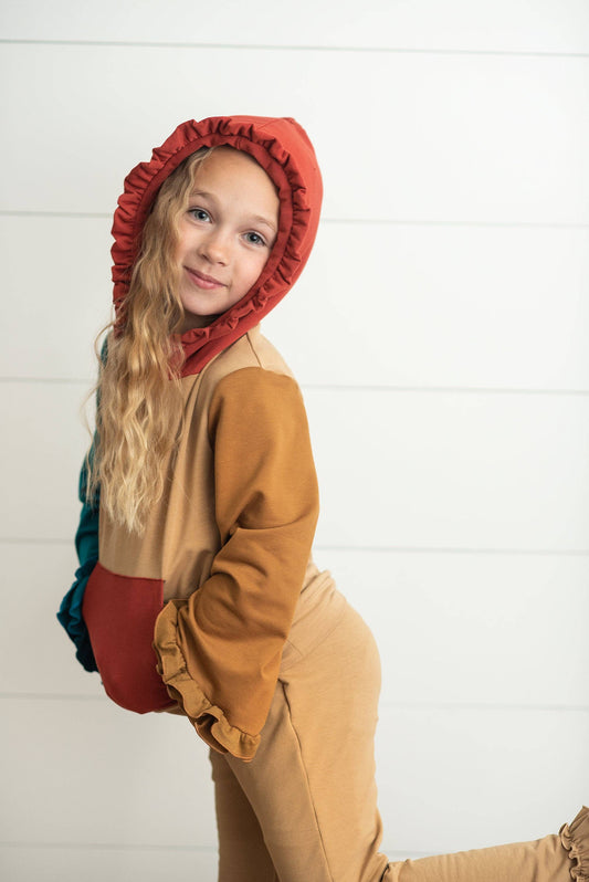 Girls Colorblock Ruffle Hoodie Set