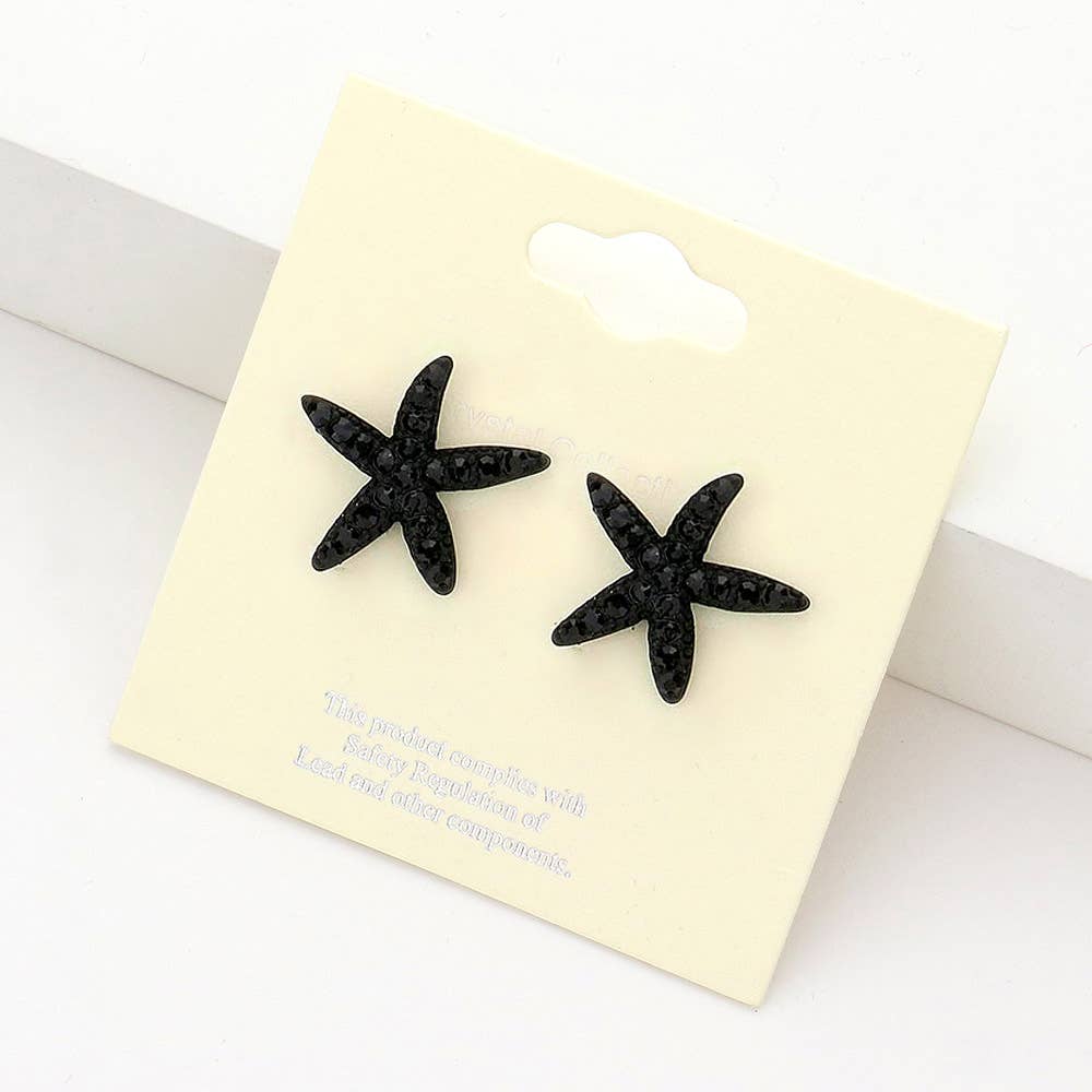 Delmar Crystal Starfish Jet Stud Earrings