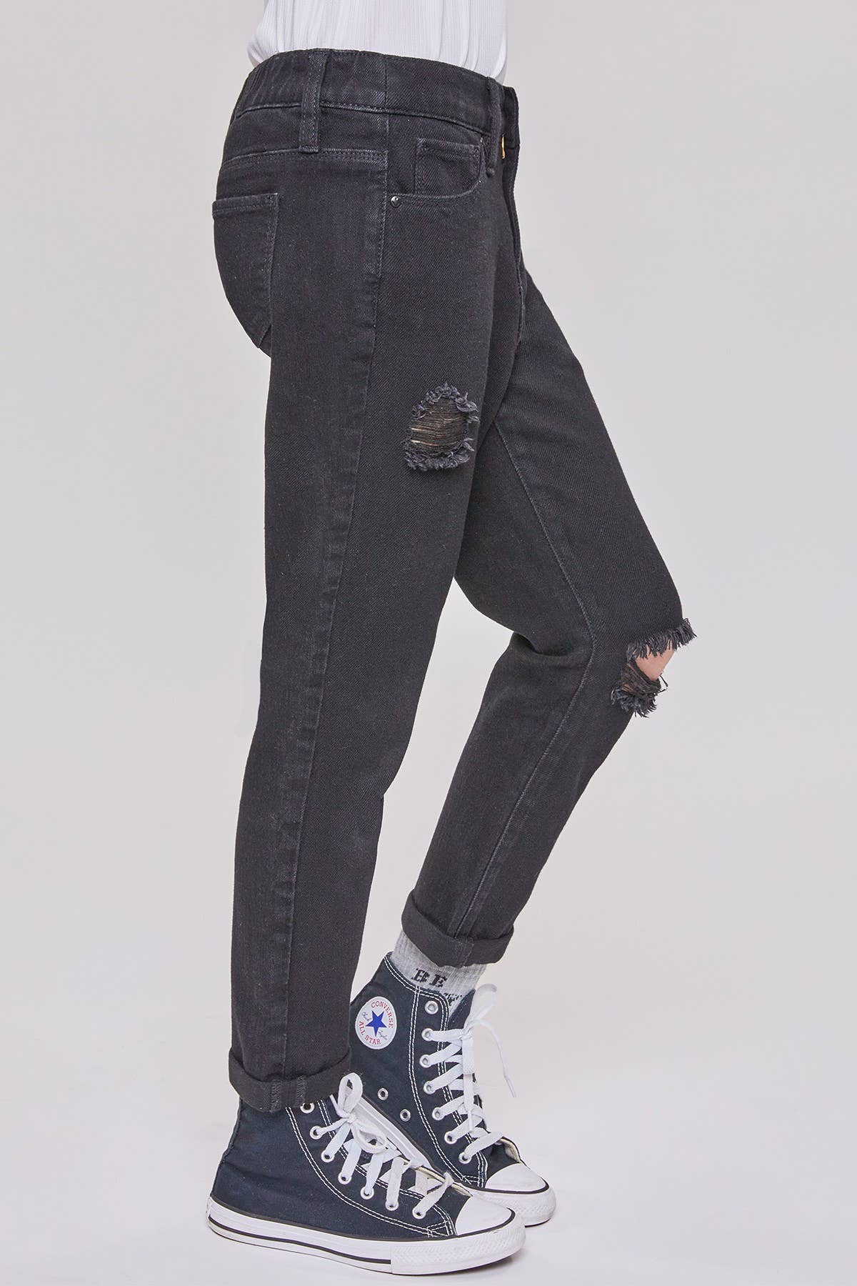 Girls YMI Taylor Black Relaxed Cuffed Jeans