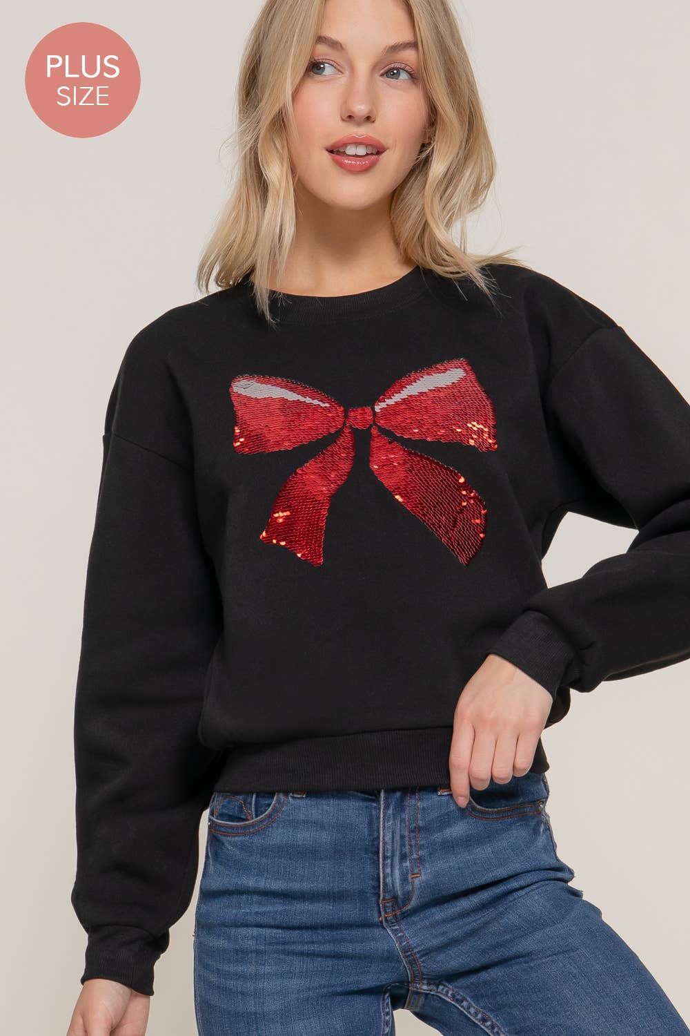 Sequin Bow Sweatshirt (XL-2XL)