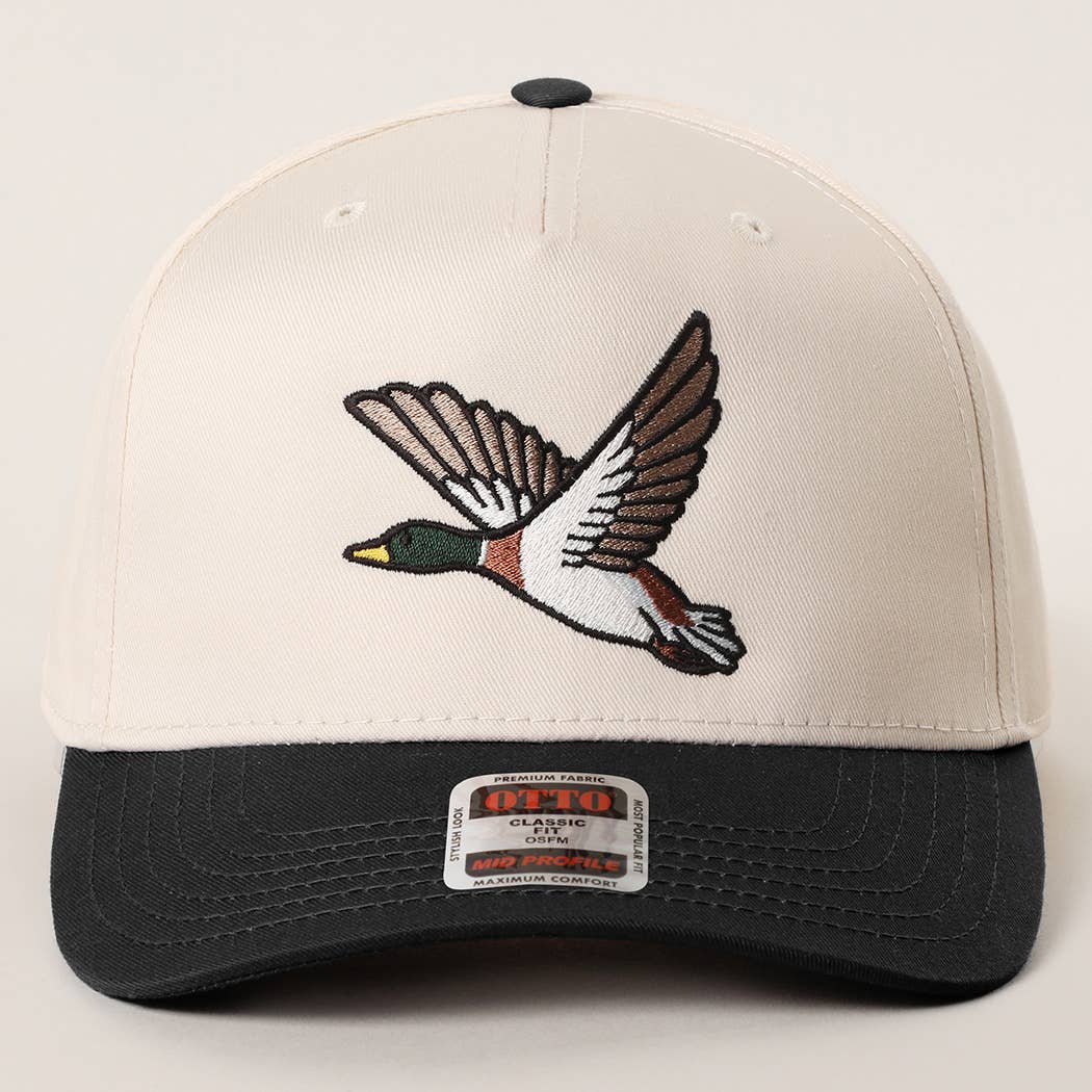 Flying Mallard Embroidered Black Hat