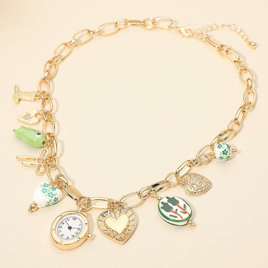 Virginia Green Ceramic Clock Charm Necklace
