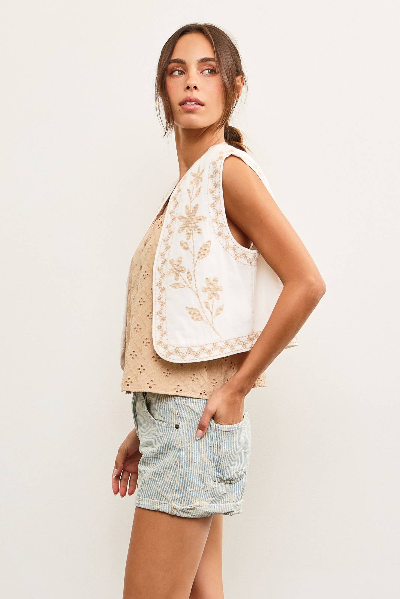 Nova Embroidered Ivory Vest