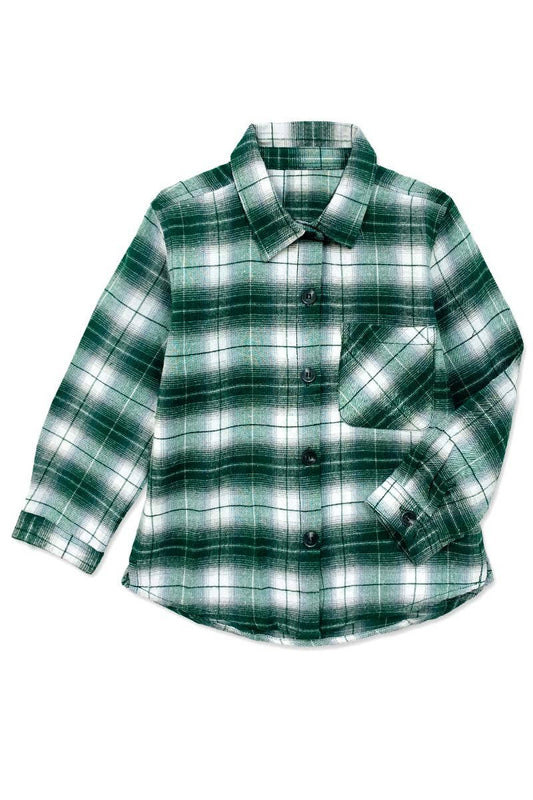 Girls Jamie Plaid Green & White Buttondown