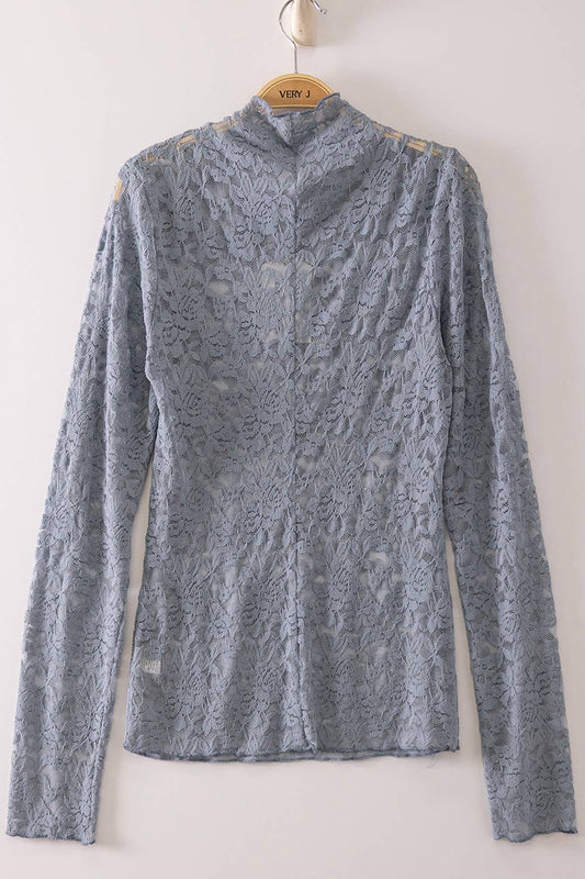 Gloria Lace Long Sleeve Slate Blue Top
