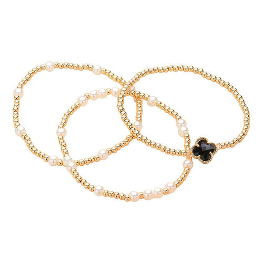 Darla Quatrefoil Pearl Beaded Set of Bracelets