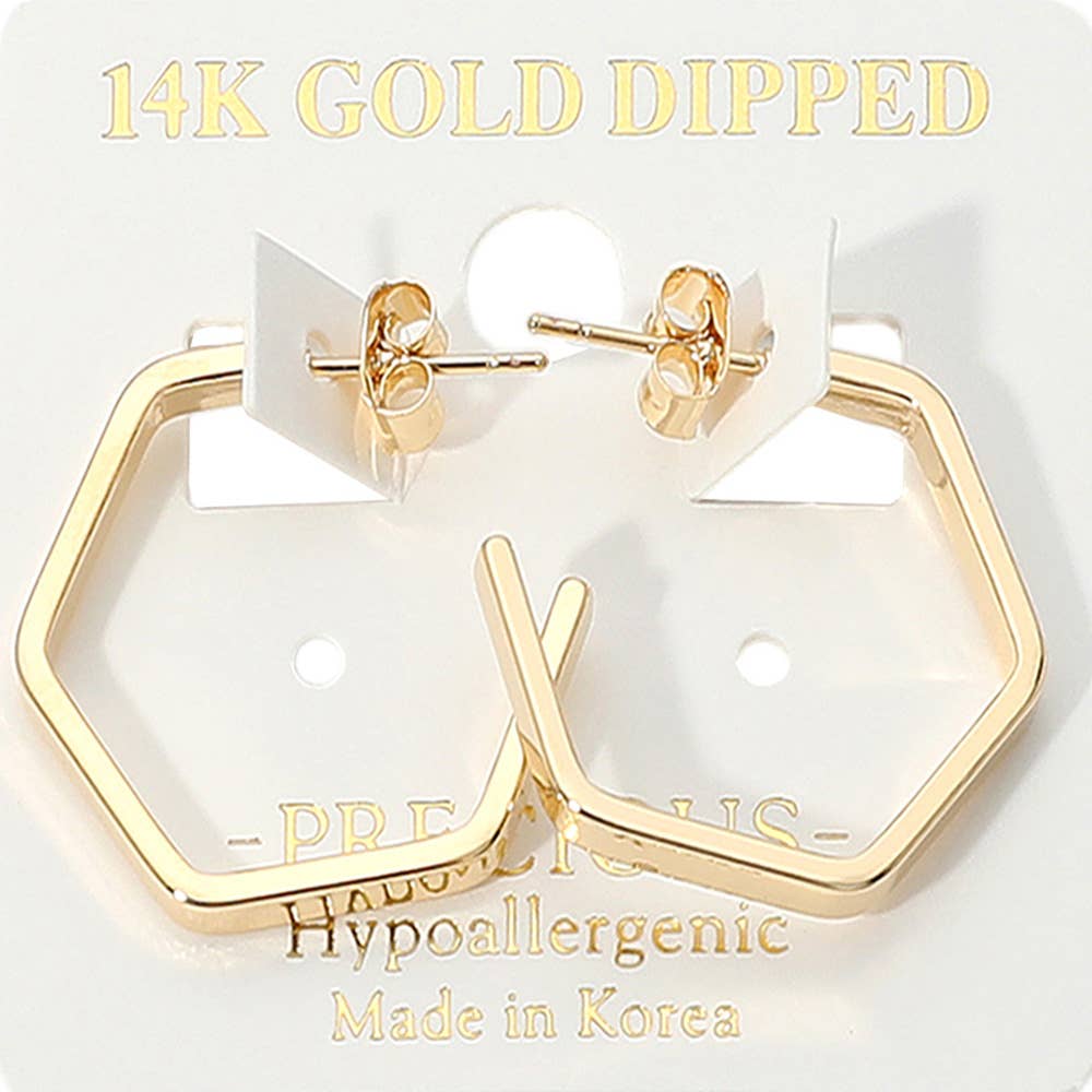 Palmer 14K Gold Dipped Hypoallergenic Hexagon Hoop Earrings