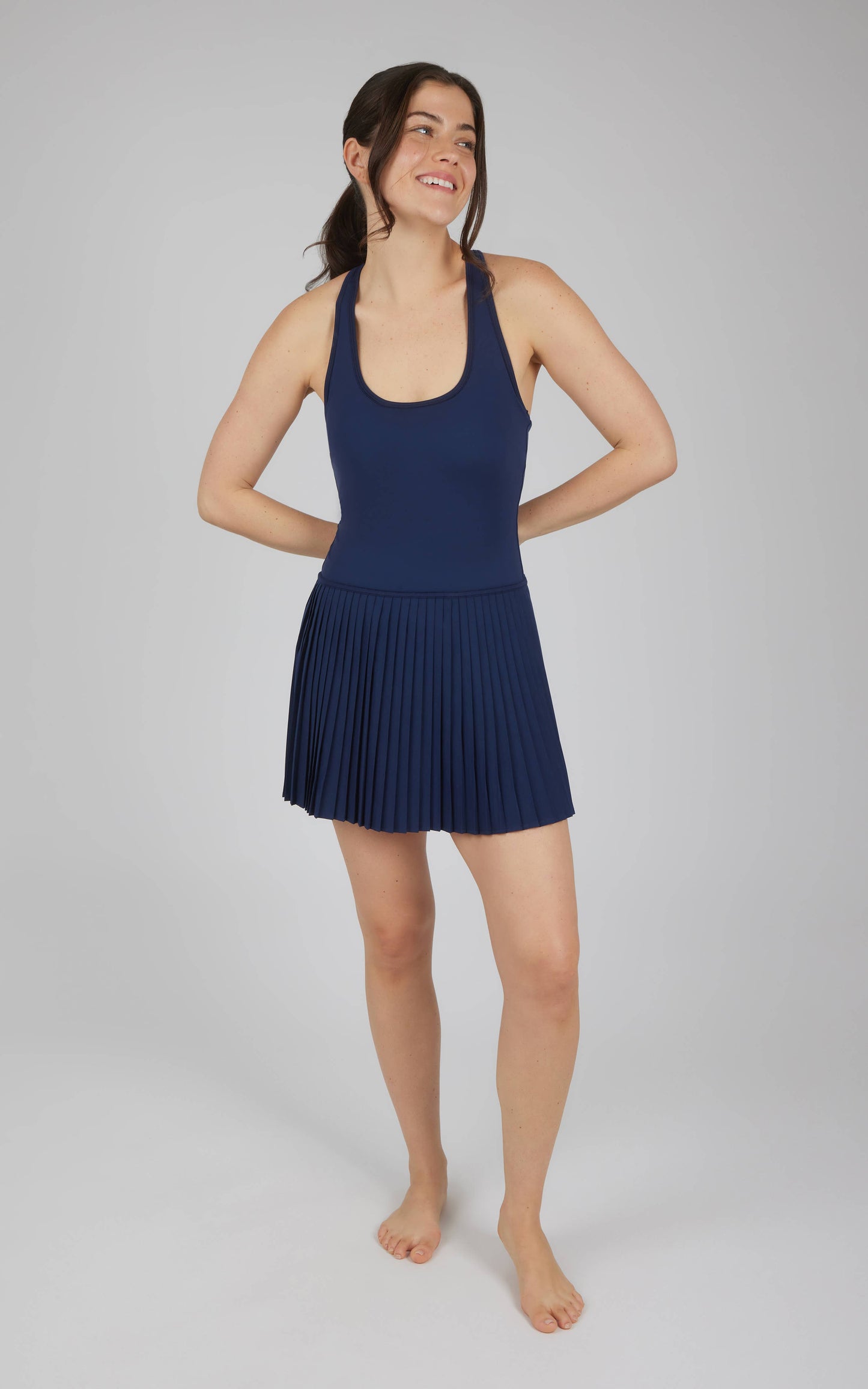 Lux Racerback Navy Pleated Tennis Dress